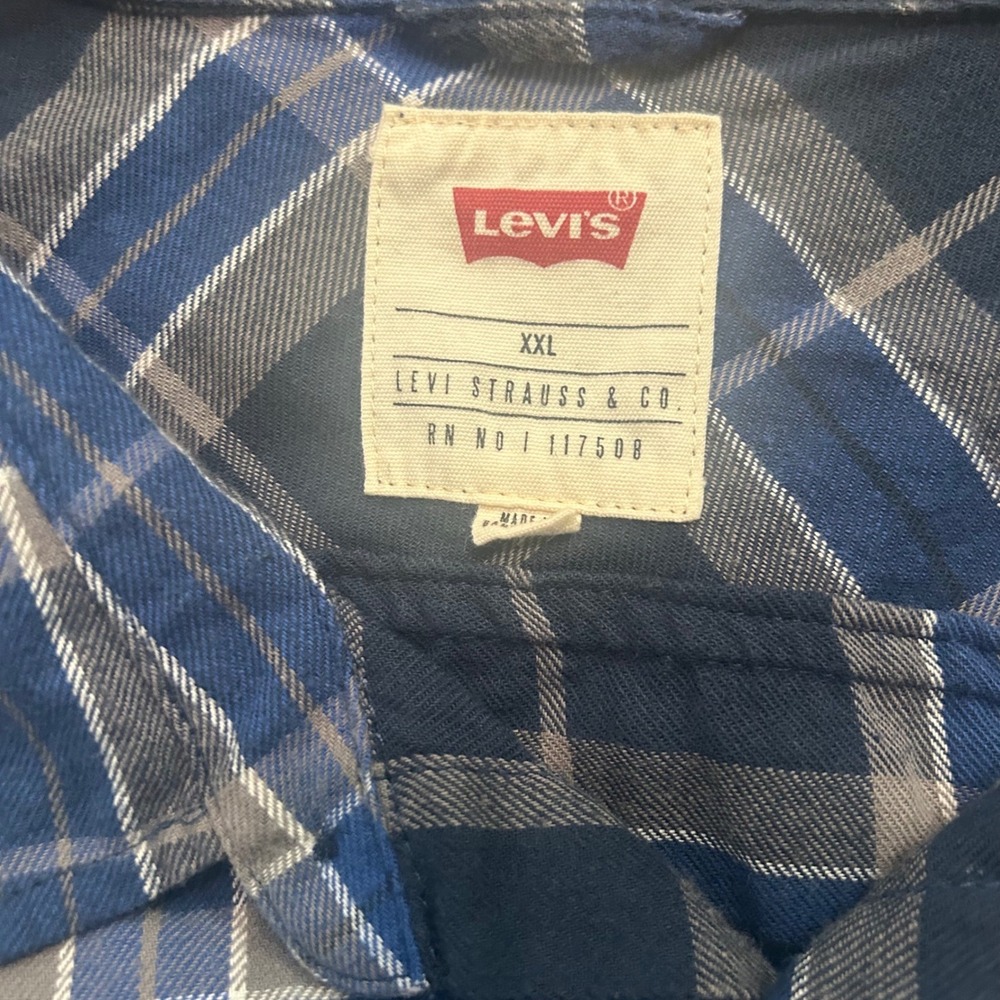 Levis Mens XXL Blue Grey Plaid Flannel Button Down Shirt 3LGLW1837 Long Sleeve - Picture 3 of 4